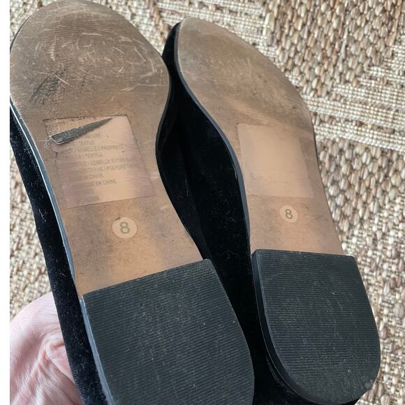 Joe Fresh black Velvet Monogram Driving Slippers with red trim SZ 8 flats - Picture 5 of 7